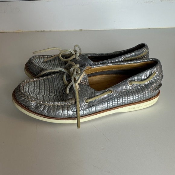 Sperry Silver‎ Metallic Top Sider Boat Shoe Women Size 5.5 - Picture 4 of 8